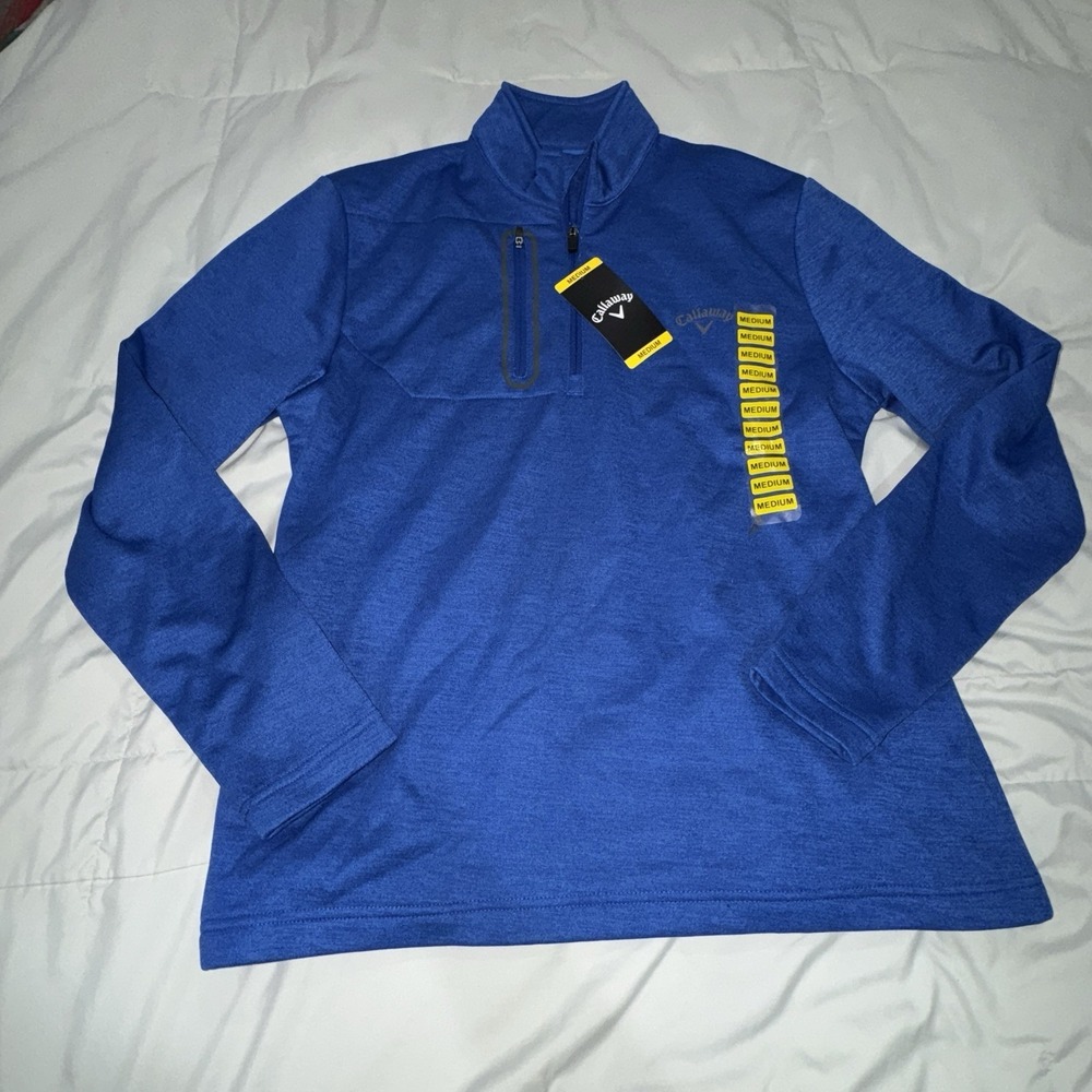 NWT Callaway Men's Medium‎ Pullover Blue Quarter Zip Long Sleeve Golf Jacket
